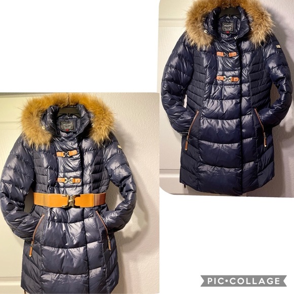 NWT WOMEN WINTER DOWN PUFFER REAL RACCOON FUR TRIM HOOD NAVY‎ PARKA COAT JACKET - Picture 7 of 11